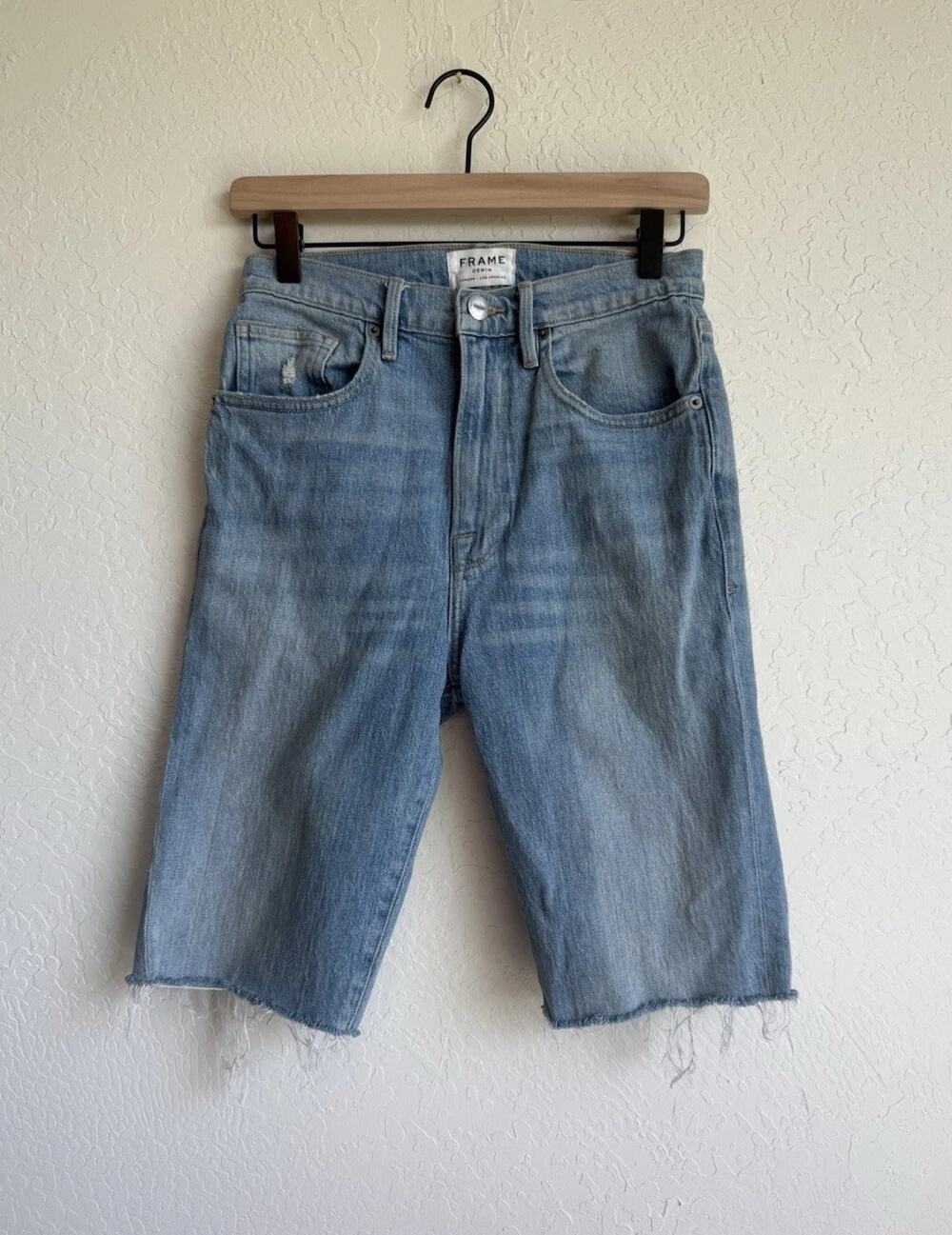 Frame Denim Le Vintage Bermuda Short Size 27 High Rise Light Wash Distressed